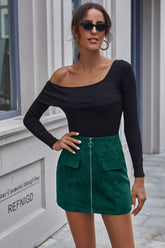 Falda acampanada de pana con bolsillo y cremallera